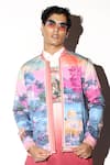 Buy_Mr. Ajay Kumar_Multi Color Cotton Satin Lycra Printed Heritage Tejgarh Bomber Jacket  _at_Aza_Fashions