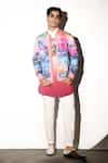 Mr. Ajay Kumar_Multi Color Cotton Satin Lycra Printed Heritage Tejgarh Bomber Jacket  _at_Aza_Fashions