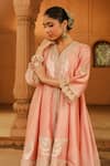 Sheetal Batra_Pink Anarkali Silk Chanderi Embroidered Kashmiri Tilla V Neck Fajr Salwar Set _at_Aza_Fashions