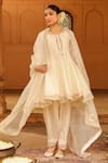 Buy_Sheetal Batra_Ivory Anarkali Silk Chanderi Embroidered Kashmiri Tilla V Faria Salwar Set _at_Aza_Fashions