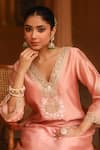 Sheetal Batra_Pink Kurta - Chanderi Bottom - Satin Sanvi Work And Salwar Set _at_Aza_Fashions