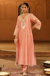 Buy_Sheetal Batra_Pink Kurta - Chanderi Bottom - Satin Sanvi Work And Salwar Set _at_Aza_Fashions