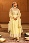 Buy_Sheetal Batra_Yellow Kurta Silk Chanderi Embroidered Kashmiri Wafiya Parsi Gara Anarkali Set _at_Aza_Fashions