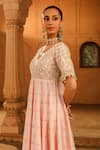 Buy_Sheetal Batra_Pink Kurta Silk Chanderi Embroidered Kashmiri Tilla V Neck Wasifa Anarkali Set _Online_at_Aza_Fashions