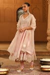 Sheetal Batra_Pink Kurta Silk Chanderi Embroidered Kashmiri Tilla V Neck Wasifa Anarkali Set _at_Aza_Fashions