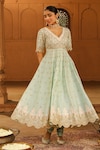 Buy_Sheetal Batra_Green Kurta Silk Chanderi Embroidered Wasifa Parsi Gara Anarkali Set _Online_at_Aza_Fashions