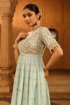 Shop_Sheetal Batra_Green Kurta Silk Chanderi Embroidered Kashmiri Wasifa Parsi Gara Anarkali Set _Online_at_Aza_Fashions