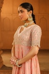 Shop_Sheetal Batra_Pink Kurta Silk Chanderi Embroidered Wasifa Parsi Gara Work Anarkali Set _Online_at_Aza_Fashions