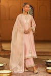 Buy_Sheetal Batra_Pink Kurta And Palazzo Silk Chanderi Embroidered Kashmiri Yasna Set _at_Aza_Fashions