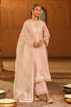 Buy_Sheetal Batra_Pink Kurta And Palazzo Silk Chanderi Embroidered Kashmiri Tilla Yasna Set _at_Aza_Fashions