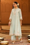 Sheetal Batra_Green Kurta And Palazzo Silk Chanderi Embroidered Yasna A-line Set _Online_at_Aza_Fashions