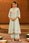Buy_Sheetal Batra_Green Kurta And Palazzo Silk Chanderi Embroidered Yasna A-line Set _Online_at_Aza_Fashions