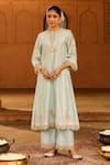 Buy_Sheetal Batra_Green Kurta And Palazzo Silk Chanderi Embroidered Kashmiri Yasna A-line Set _Online_at_Aza_Fashions