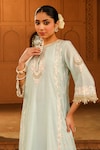 Shop_Sheetal Batra_Green Kurta And Palazzo Silk Chanderi Embroidered Kashmiri Yasna A-line Set _Online_at_Aza_Fashions