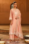 Buy_Sheetal Batra_Pink Kurta And Palazzo Silk Chanderi Embroidered Yasna Neck Set _at_Aza_Fashions