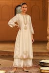 Sheetal Batra_Ivory Kurta And Palazzo Silk Chanderi Embroidered Kashmiri Tilla Yusra Set _Online_at_Aza_Fashions