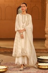 Buy_Sheetal Batra_Ivory Kurta And Palazzo Silk Chanderi Embroidered Kashmiri Tilla Yusra Set _at_Aza_Fashions