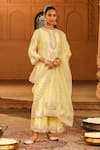 Buy_Sheetal Batra_Yellow Kurta And Palazzo Silk Chanderi Embroidered Yusra A-line Set _at_Aza_Fashions