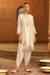 Buy_Sheetal Batra_Ivory Kurta Silk Chanderi Placement Embroidery Anika With Dhoti Pant _Online_at_Aza_Fashions