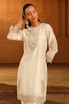 Shop_Sheetal Batra_Ivory Kurta Silk Chanderi Placement Anika With Dhoti Pant _Online_at_Aza_Fashions