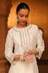 Sheetal Batra_Ivory Kurta Silk Chanderi Placement Anika With Dhoti Pant _at_Aza_Fashions