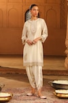 Buy_Sheetal Batra_Ivory Kurta Silk Chanderi Placement Anika With Dhoti Pant _at_Aza_Fashions