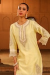 Shop_Sheetal Batra_Yellow Kurta Silk Chanderi Placement Anika With Dhoti Pant _Online_at_Aza_Fashions