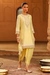 Buy_Sheetal Batra_Yellow Kurta Silk Chanderi Placement Anika With Dhoti Pant _at_Aza_Fashions