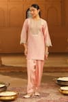 Buy_Sheetal Batra_Pink Kurta Silk Chanderi Placement Embroidery Arisa With Salwar _at_Aza_Fashions