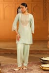 Buy_Sheetal Batra_Green Kurta Silk Chanderi Placement Embroidery Arisa With Salwar _at_Aza_Fashions