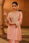 Buy_Sheetal Batra_Peach Kurta Silk Chanderi Placement Embroidery Arisa With Dogri Salwar _Online_at_Aza_Fashions