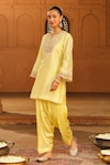 Sheetal Batra_Yellow Kurta Silk Chanderi Placement Ashira With Salwar _Online_at_Aza_Fashions