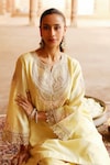 Sheetal Batra_Yellow Kurta Silk Chanderi Placement Ashira With Salwar _at_Aza_Fashions