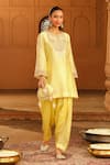 Buy_Sheetal Batra_Yellow Kurta Silk Chanderi Placement Ashira With Salwar _at_Aza_Fashions