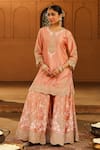 Sheetal Batra_Peach Kurta And Sharara - Silk Chanderi Embroidery Ayda Floral Set _Online_at_Aza_Fashions