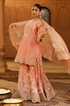 Sheetal Batra_Peach Kurta And Sharara - Silk Chanderi Embroidery Ayda Floral Set _at_Aza_Fashions