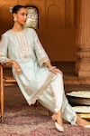 Shop_Sheetal Batra_Green Kurta Silk Chanderi Ernika Parsi Gara Yoke With Dhoti Pant _Online_at_Aza_Fashions