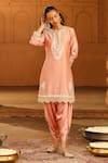 Sheetal Batra_Peach Kurta Silk Chanderi Embroidery Ernika With Dhoti Pant _Online_at_Aza_Fashions