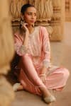 Shop_Sheetal Batra_Peach Kurta Silk Chanderi Embroidery Kashmiri Tilla Ernika With Dhoti Pant _Online_at_Aza_Fashions