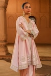 Shop_Sheetal Batra_Pink Anarkali Silk Chanderi Embroidery Kashmiri Tilla V Fajr Short Salwar Set _Online_at_Aza_Fashions