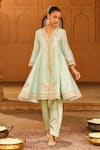Sheetal Batra_Green Anarkali Silk Chanderi Embroidery Fajr Short Salwar Set _Online_at_Aza_Fashions