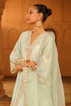 Shop_Sheetal Batra_Green Anarkali Silk Chanderi Embroidery Fajr Short Salwar Set _Online_at_Aza_Fashions