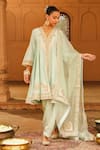 Buy_Sheetal Batra_Green Anarkali Silk Chanderi Embroidery Fajr Short Salwar Set _at_Aza_Fashions
