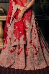 Prisho_Red Silk Embroidery Zardozi V Neck Rafflesia Bloom Bridal Lehenga Set  _Online_at_Aza_Fashions