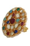 Riana Jewellery_Multi Color Pearls, Stones Floral Embellished Ring _Online_at_Aza_Fashions
