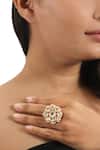 Buy_Riana Jewellery_White Pearls, Stones Embellished Flower Jadtar Ring _at_Aza_Fashions