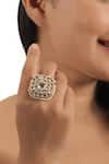 Buy_Riana Jewellery_White Pearls, Stones Jadtar Geometric Embellished Ring _at_Aza_Fashions