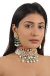 Shop_Riana Jewellery_Green Pearls, Stones Floral Cutwork Embellished Bridal Necklace Set _at_Aza_Fashions