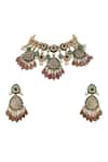 Shop_Riana Jewellery_Pink Real Jadtar Stones Meenakari Embellished Bridal Necklace Set _at_Aza_Fashions