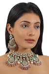 Buy_Riana Jewellery_Pink Real Jadtar Stones Meenakari Embellished Bridal Necklace Set 
